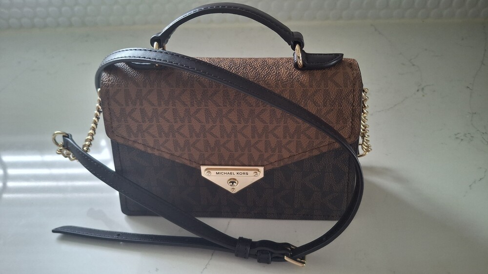 Michael Kors Grace Medium Envelope MK Signature Monogram Top Handle Crossbody - Picture 6 of 14